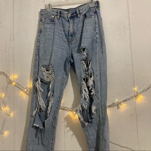 Blue Dark Washed Mom Jeans